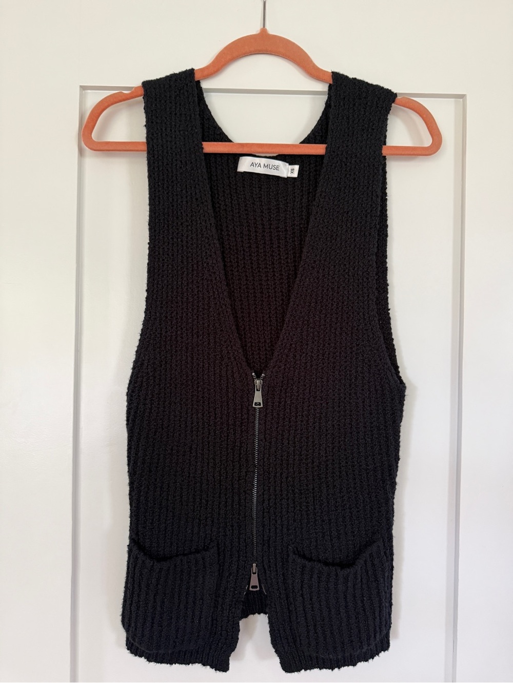 Aya Muse Black Knit Open-Front Vest